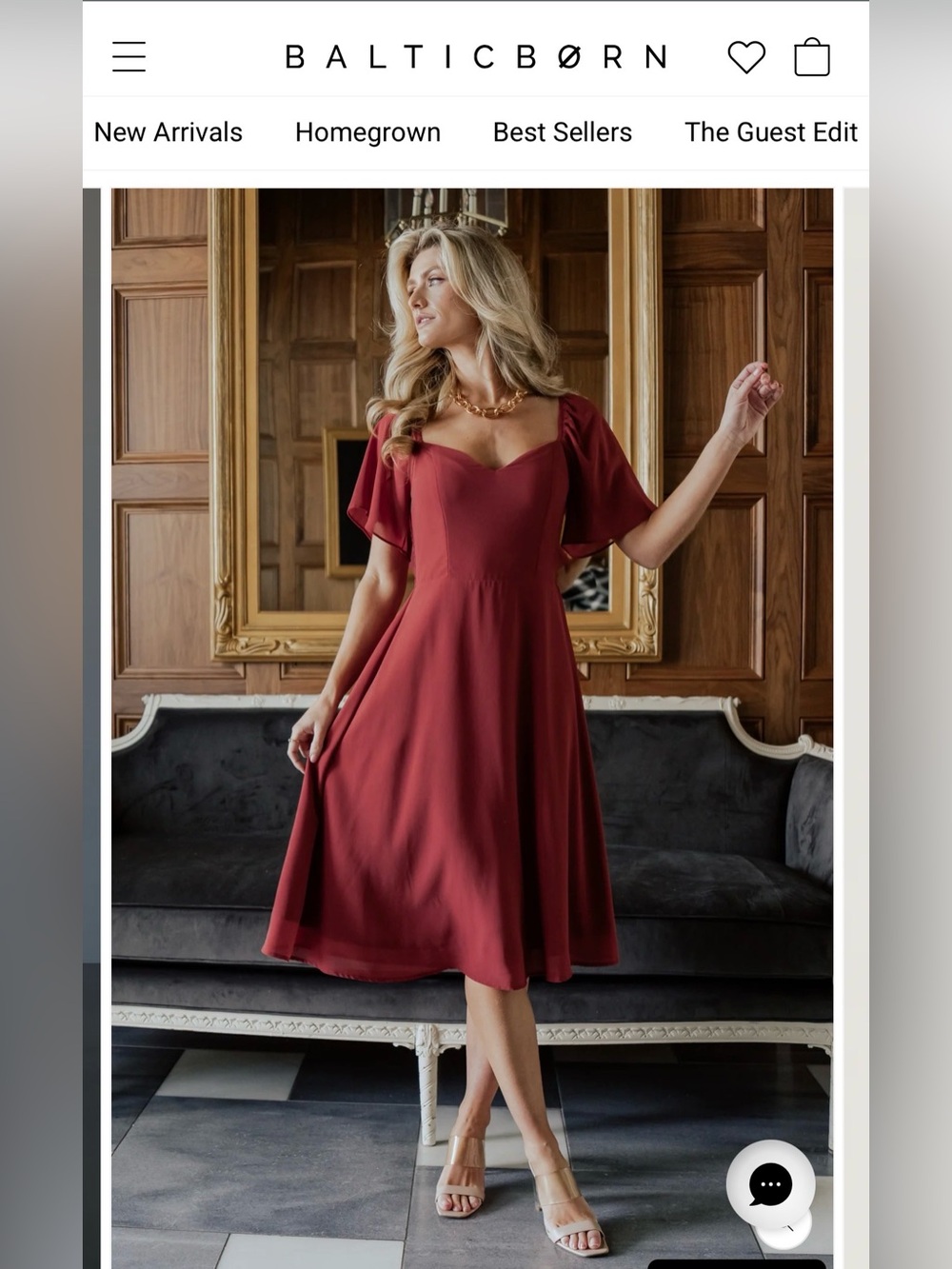 Baltic Born Colette Sweetheart Smocked Chiffon A-Line Midi Dress Terracotta S - Picture 1 of 9